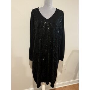 TAHARI by ARTHUR S. LEVINE Sz 2X BLACK WOOL BLEND SWEATER DRESS W/ SEQUINS